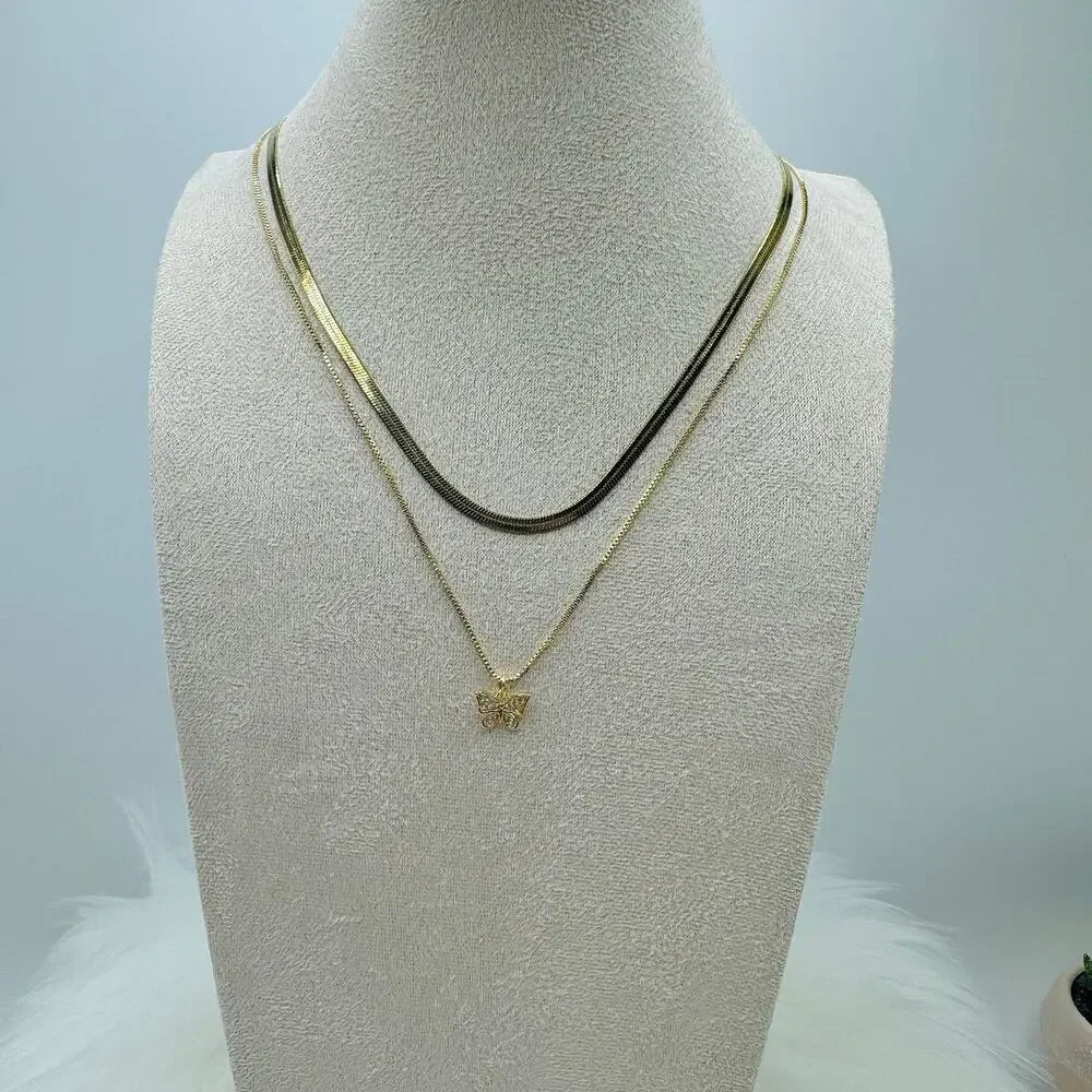 Butterfly Layered Necklace in Gold